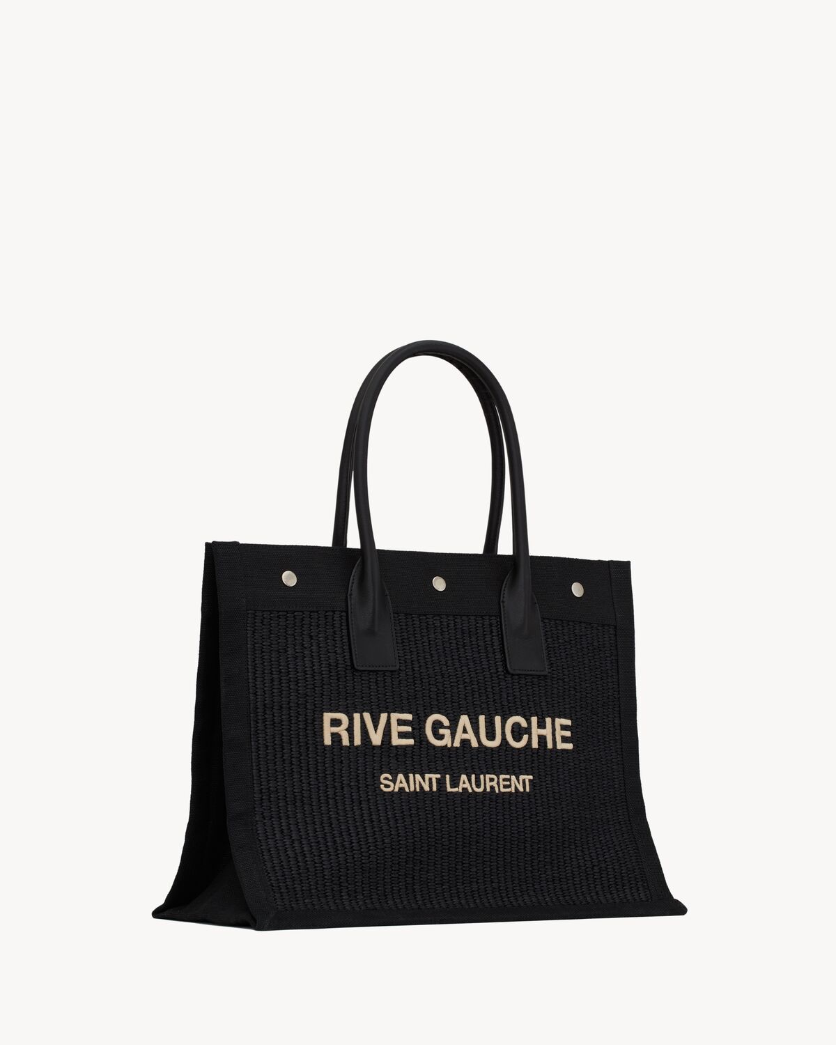 rive gauche small tote bag in raffia and leather