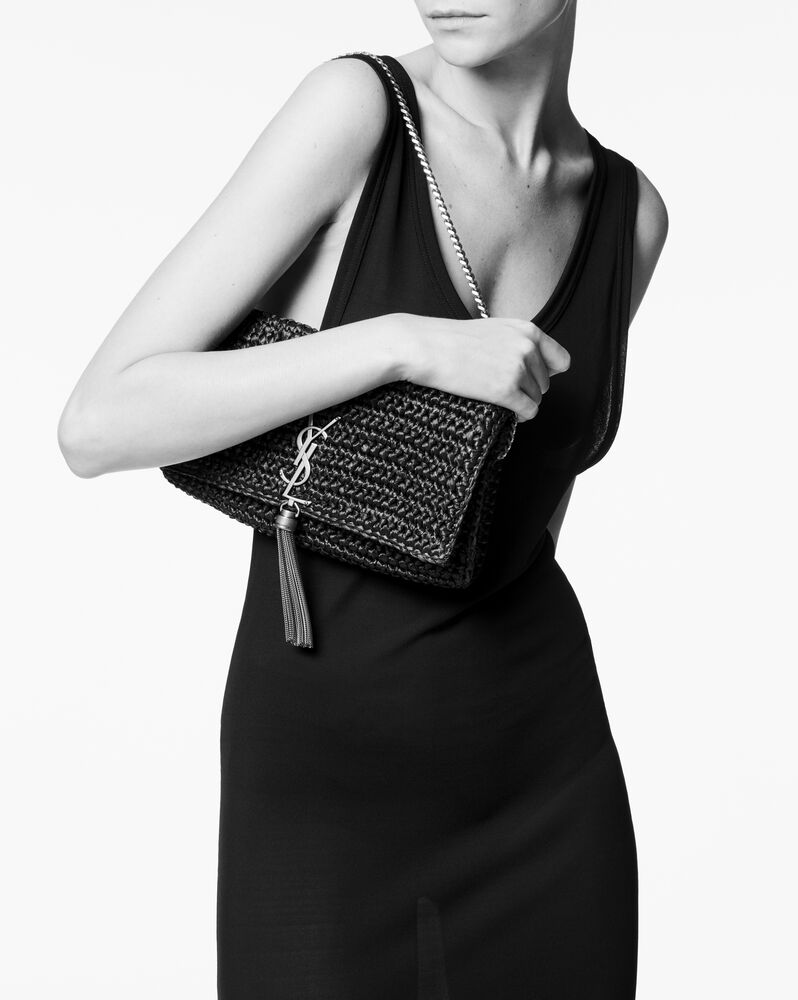 Kate 99 Raffia Shoulder Bag in Black - Saint Laurent