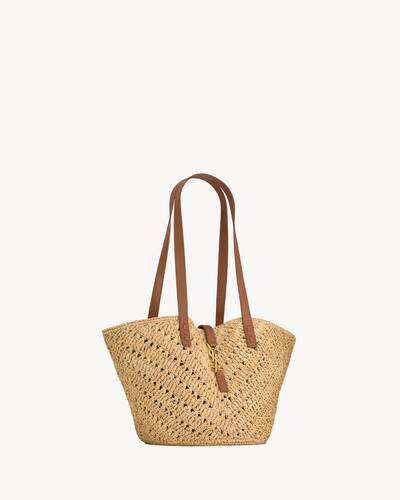 panier small in raffia and vegetable-tanned leather