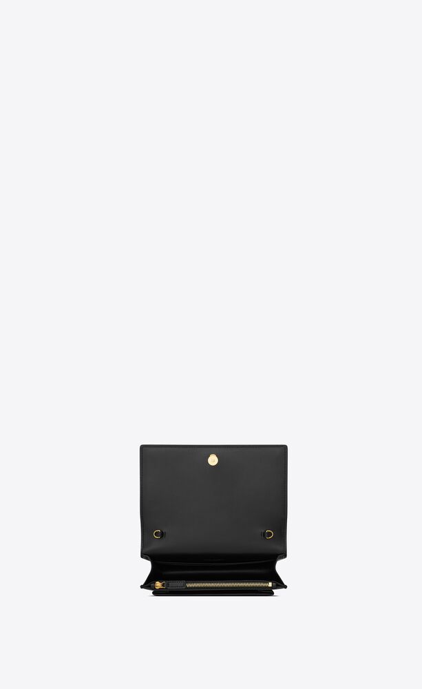 SAINT LAURENT 2090$ Small Sunset Chain Wallet In Black Coated Bark Leather