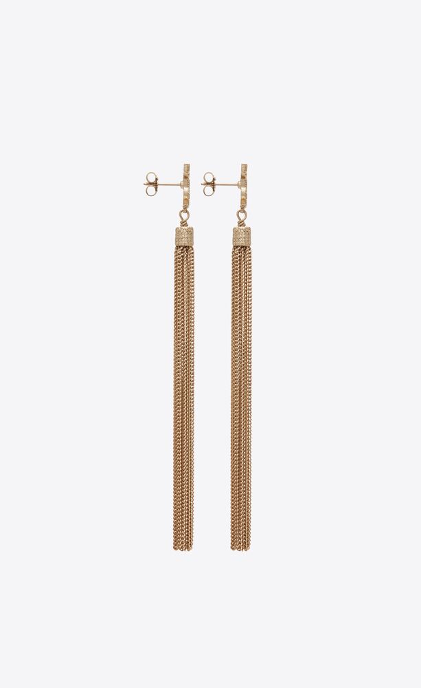 loulou earrings with chain tassels in light gold-colored brass | Saint Laurent | YSL.com