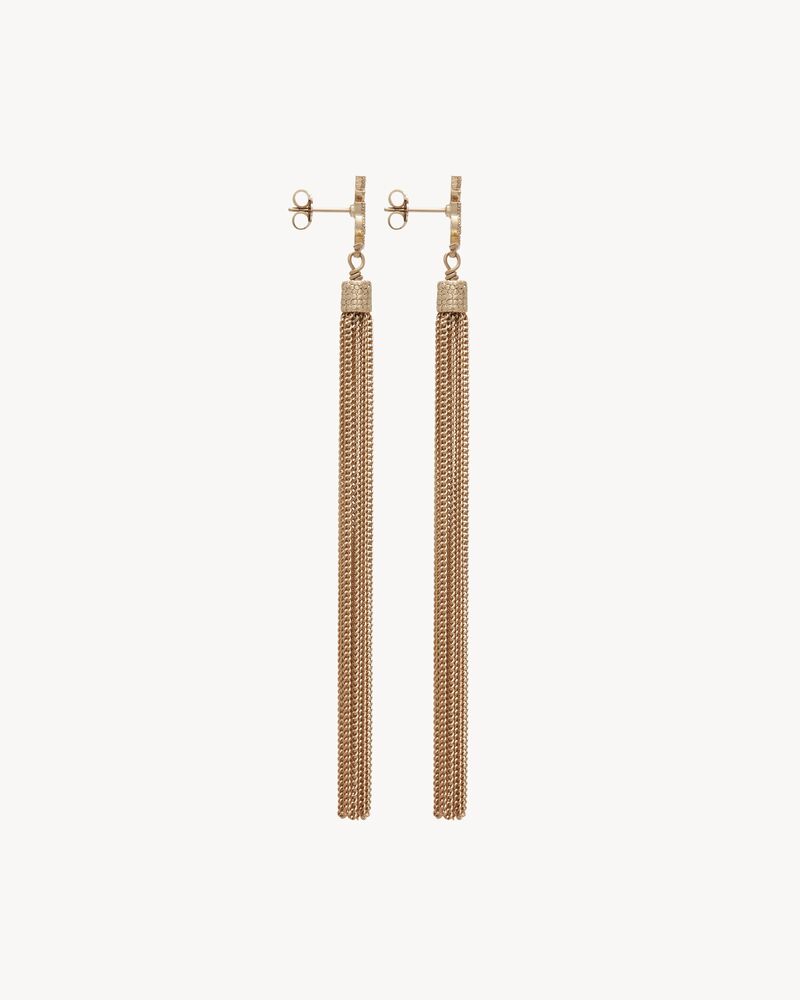 loulou earrings with chain tassels in light gold-colored brass | Saint Laurent | YSL.com