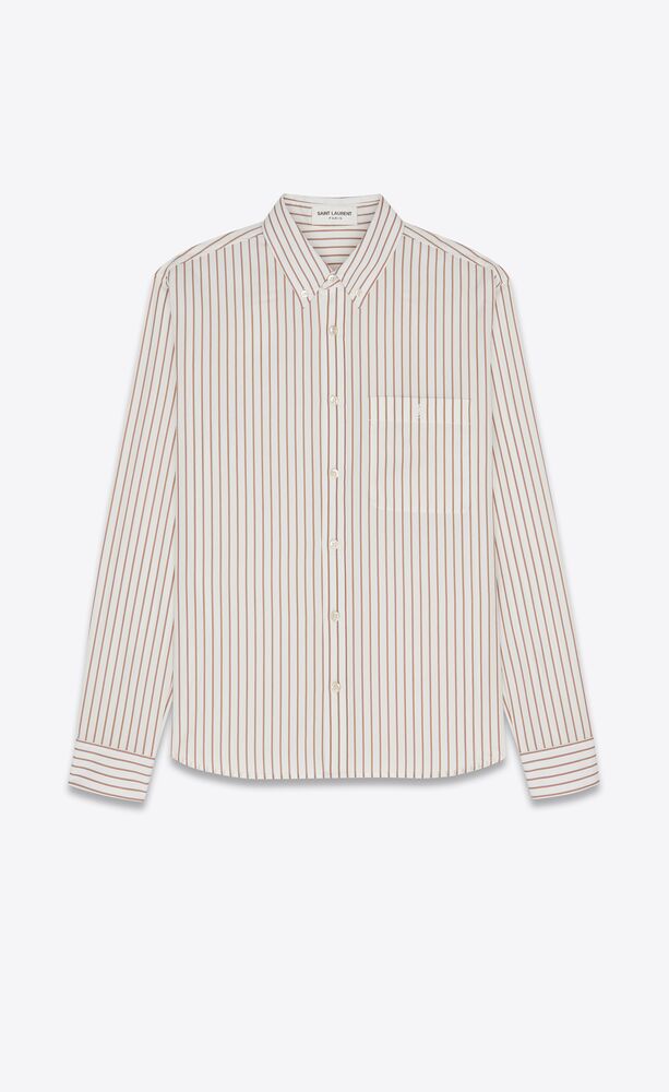 ysl.com | camisa con monograma de popelina de algodón con motivo de rayas