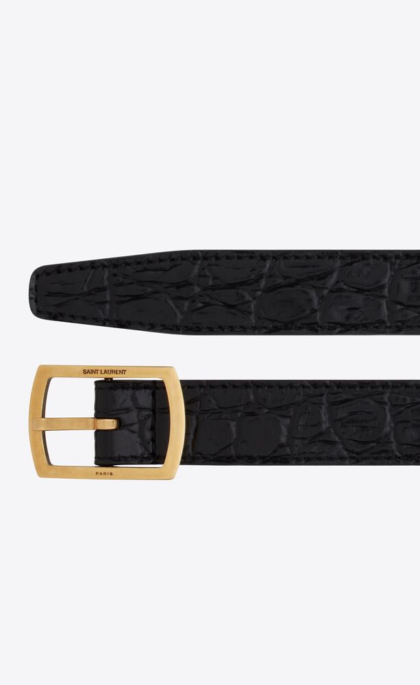 pavé buckle belt in crocodile-embossed leather