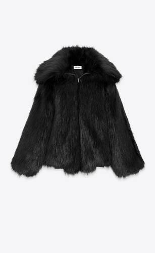 oversize-collar jacket in animal-free fur