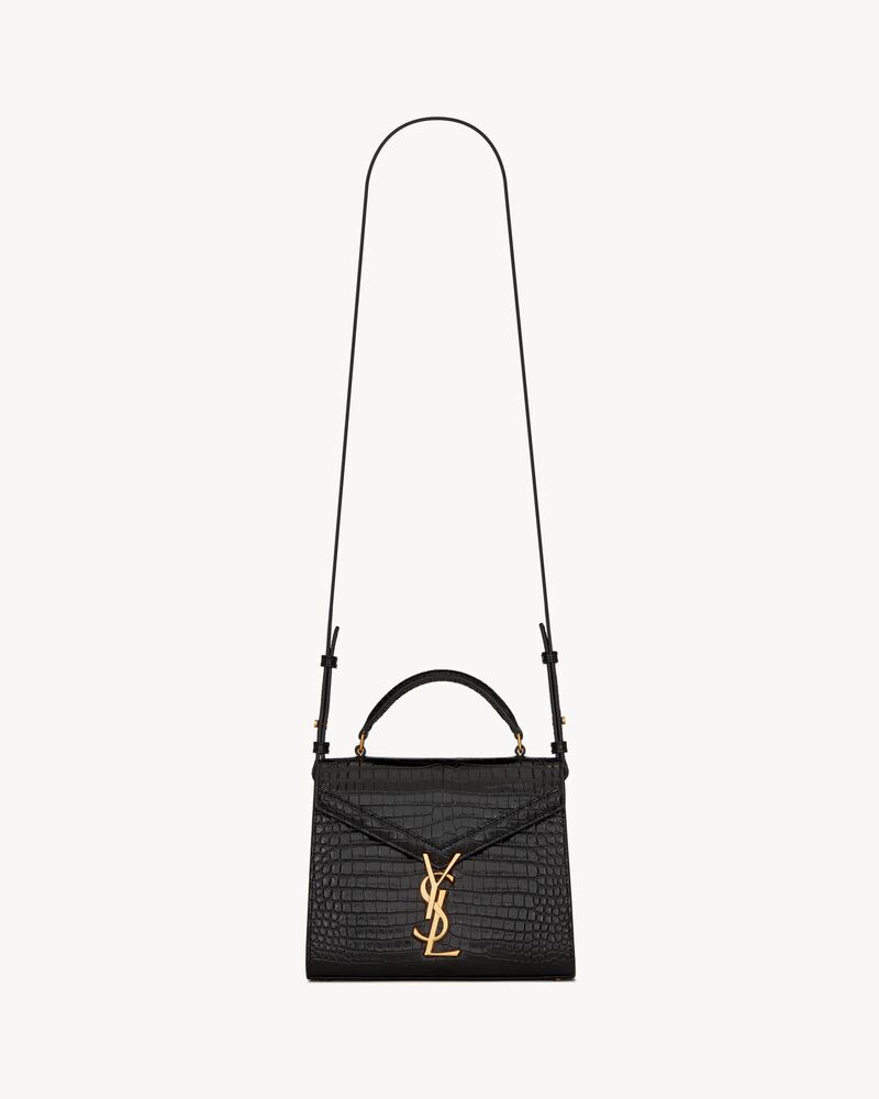 cassandra mini top handle bag in crocodile-embossed shiny leather