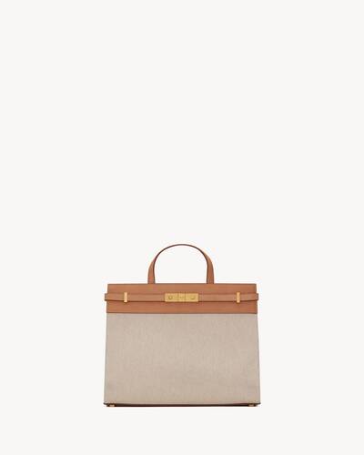 manhattan small shopping bag in cotton canvas and vintage leather