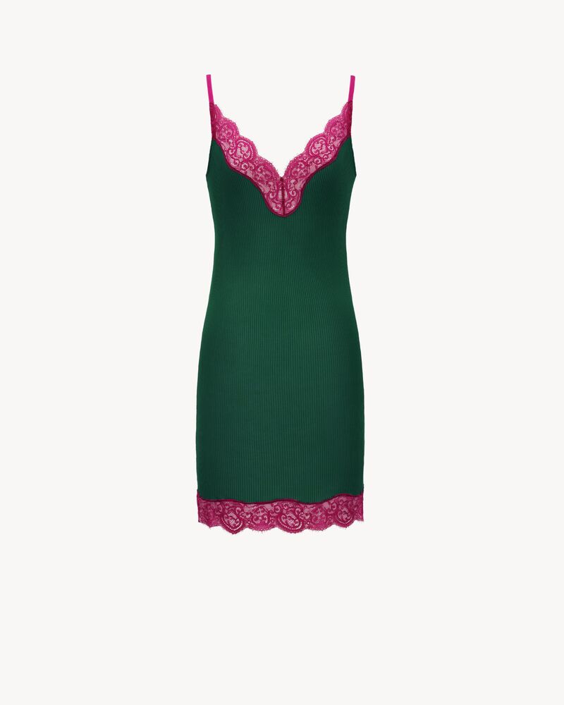 Lace Slip Dress in Ribbed Silk Jersey