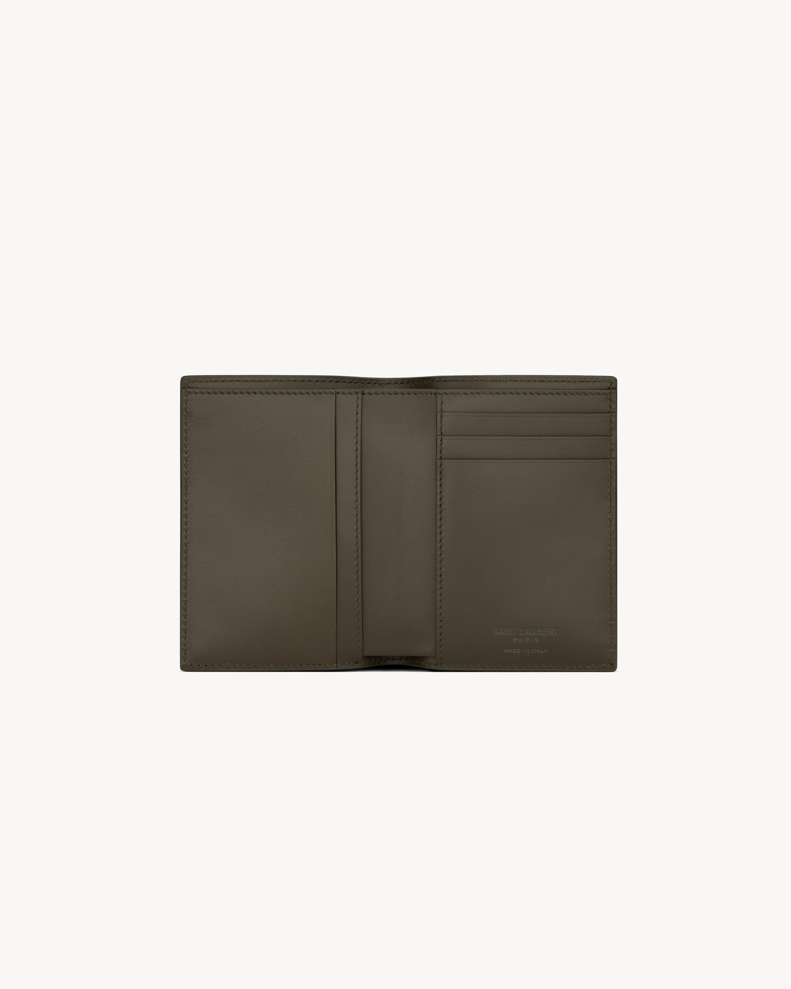 SAINT LAURENT PARIS credit card wallet in smooth leather in Green