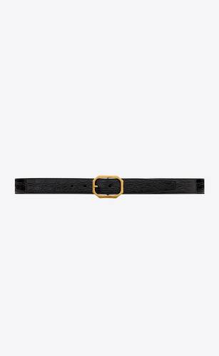 frame buckle belt in crocodile-embossed leather