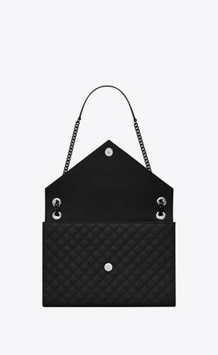 Saint Laurent Envelope Large Quilted Textured-leather Shoulder Bag - Black