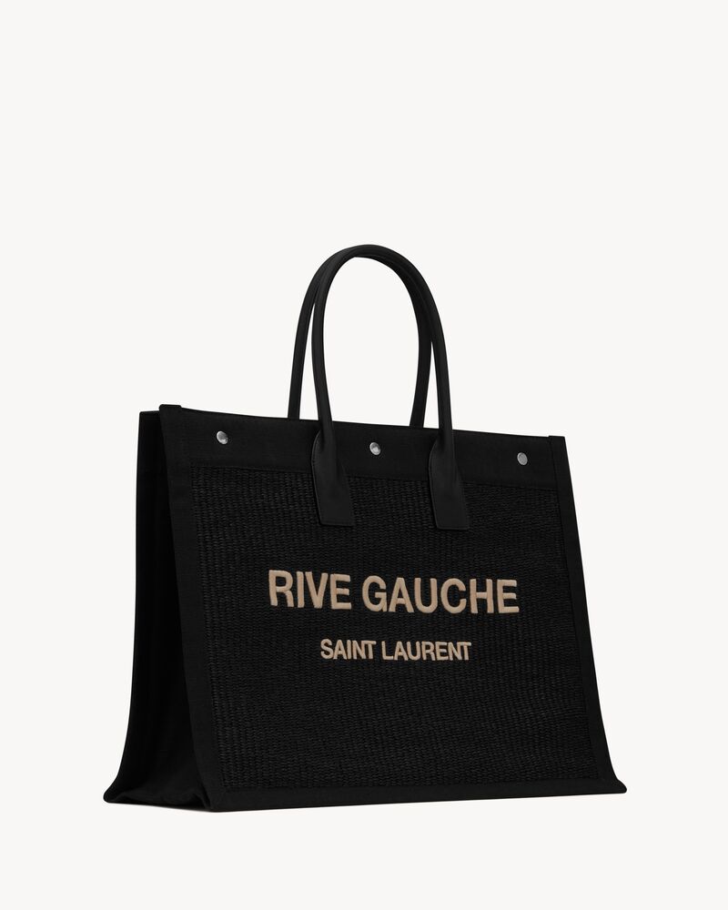 rive gauche large tote bag in embroidered raffia and leather