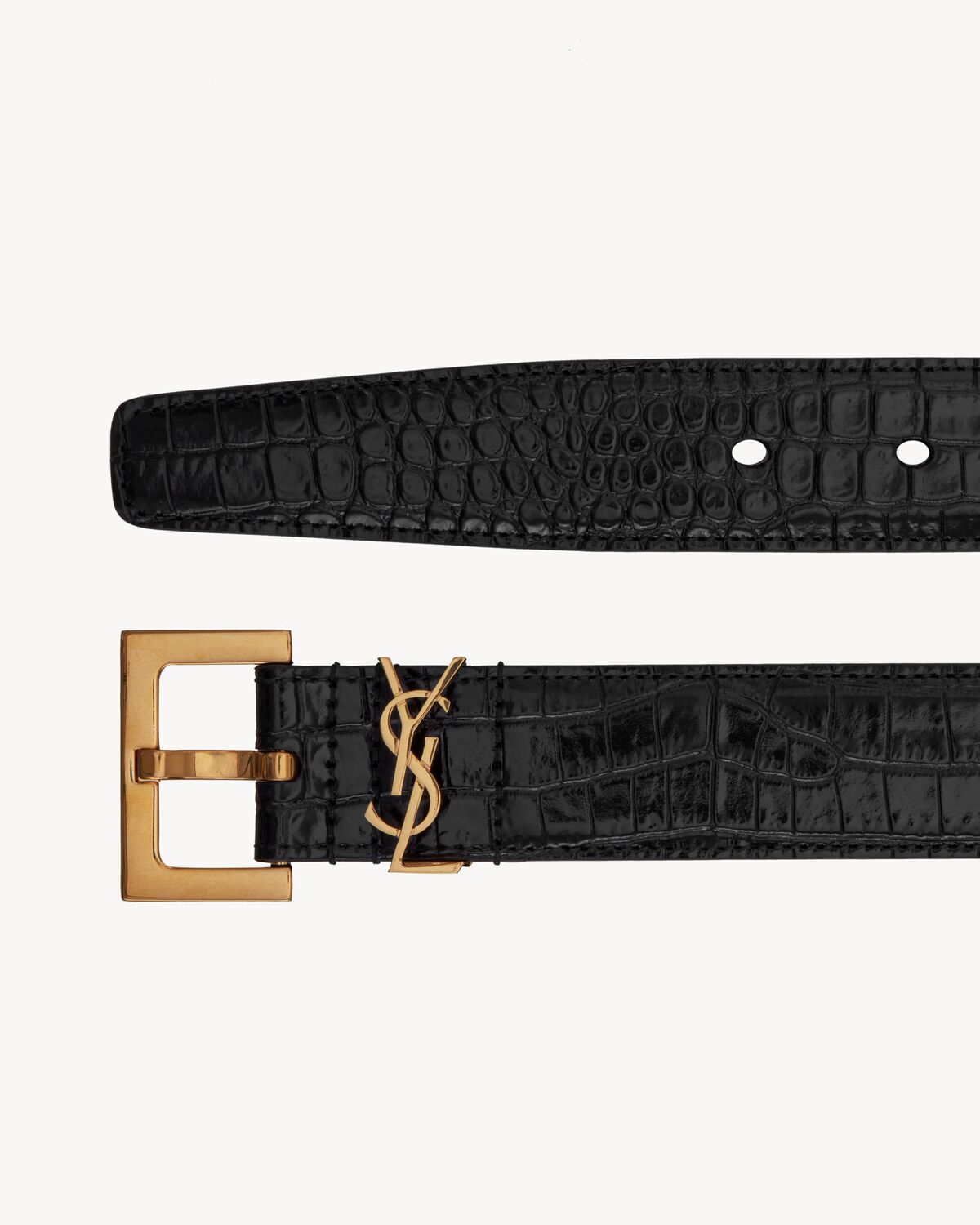 CASSANDRE BELT WITH SQUARE BUCKLE IN SHINY CROCODILE-EMBOSSED LEATHER