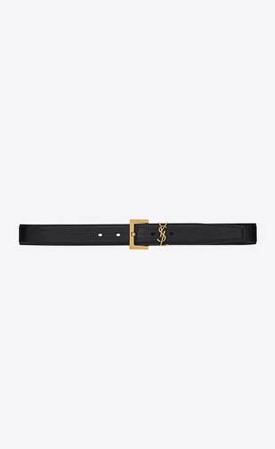 monogram belt with square buckle in lizard-embossed leather
