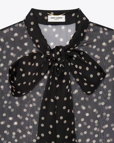 Lavallière-neck blouse in dotted silk muslin | Saint Laurent United