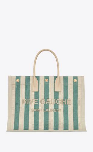 rive gauche tote bag in striped canvas and smooth leather