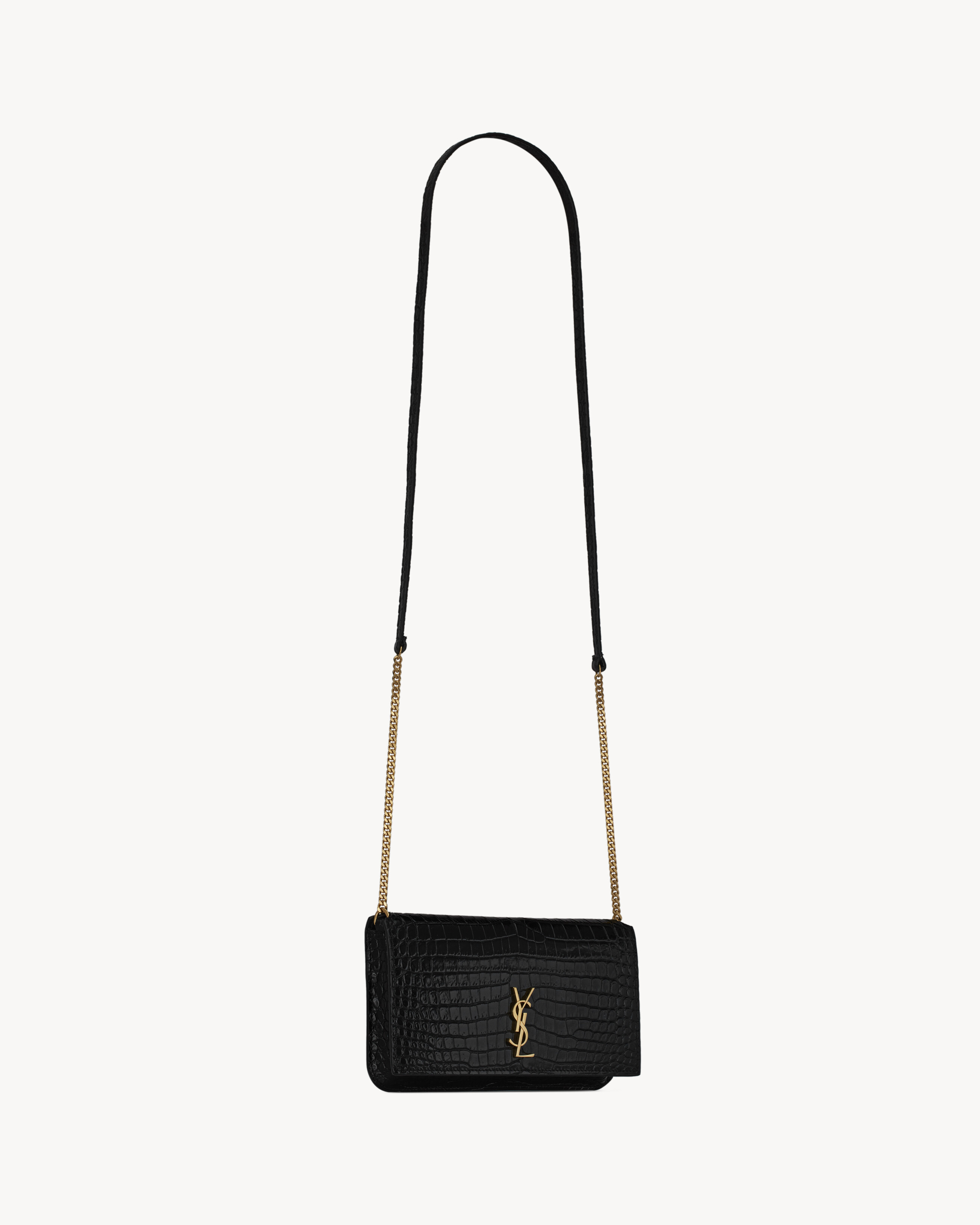 CASSANDRE phone holder in SHINY crocodile-embossed leather