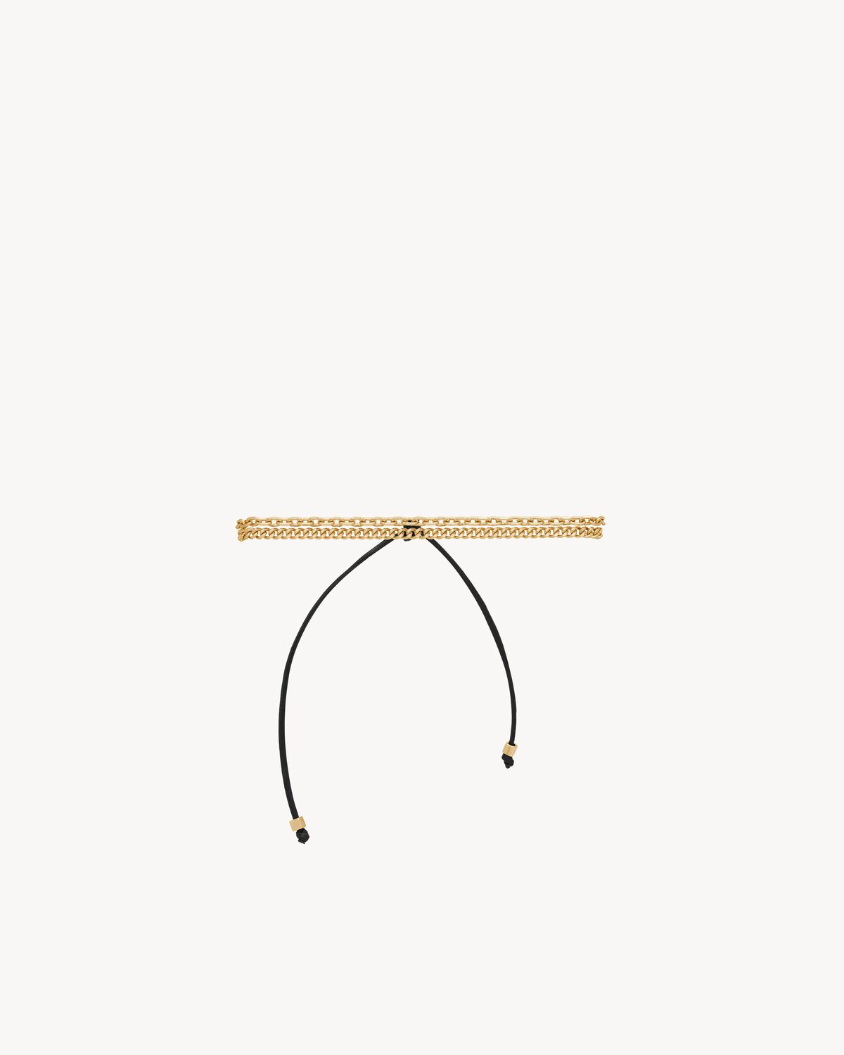 dual chain bracelet in 18K yellow gold and leather