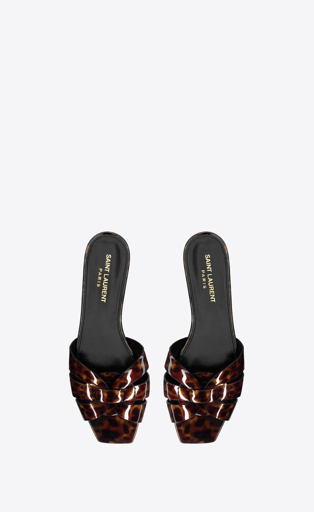 tribute mules in tortoiseshell patent leather