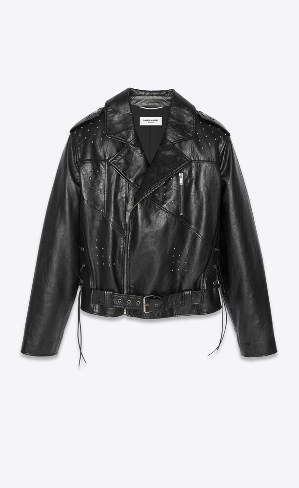 motorcycle jacket in aged leather with studs