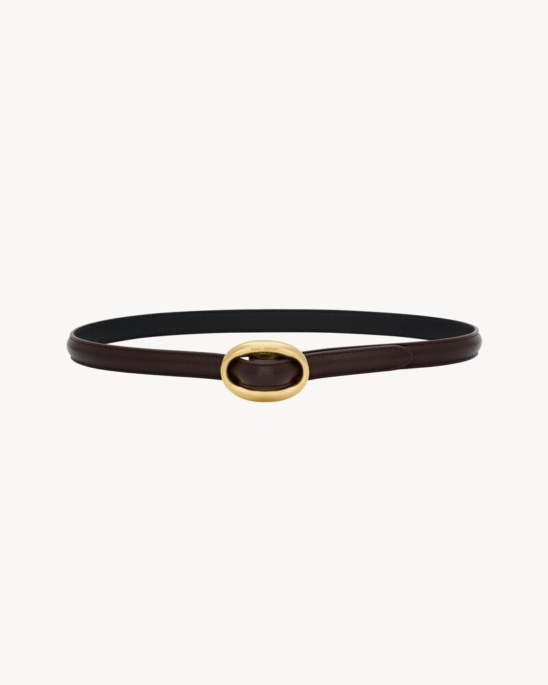 oval buckle thin belt in smooth leather