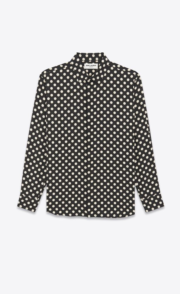 yves collar shirt in matte and shiny dotted silk
