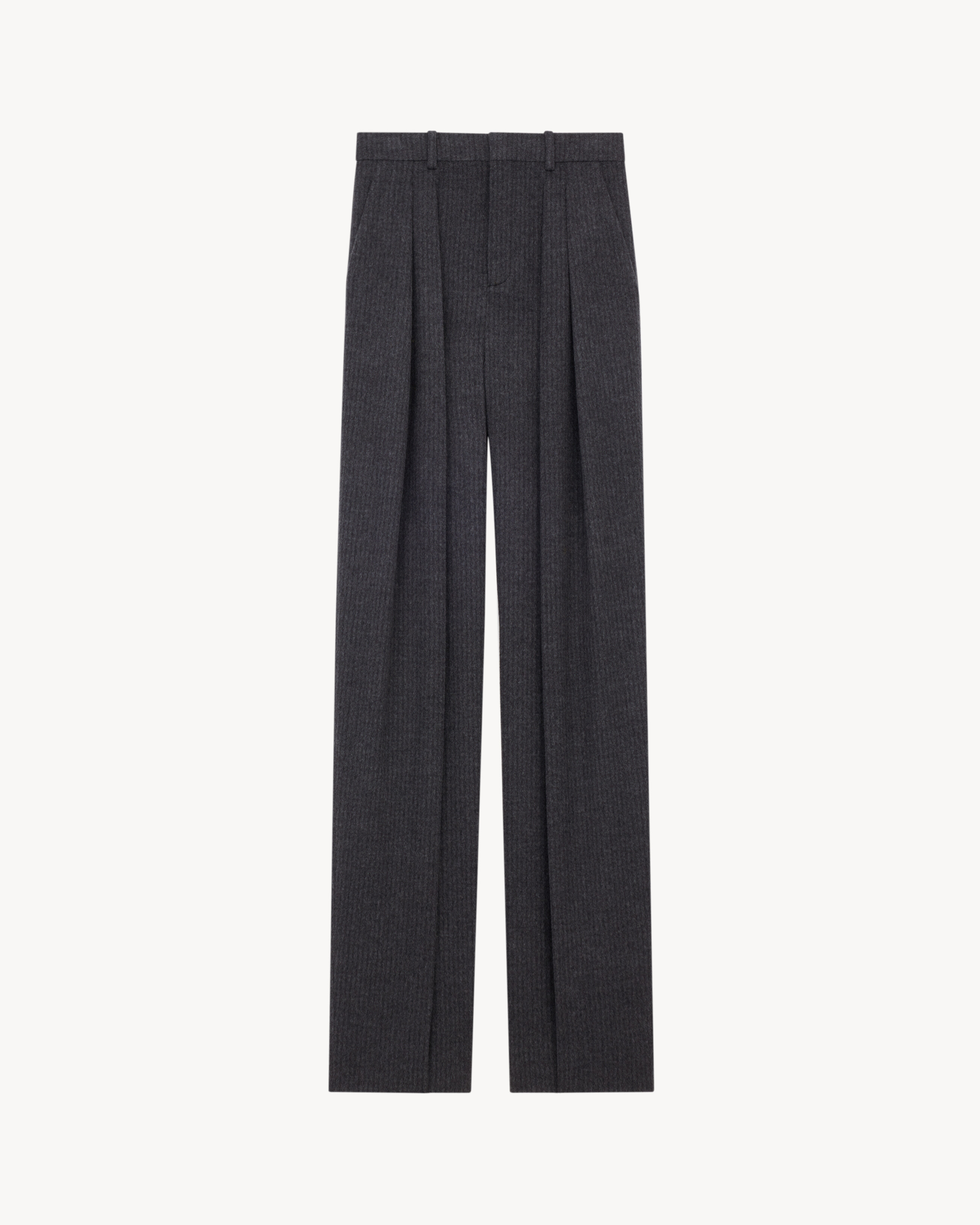 Pantaloni a vita alta in lana e flanella di cashmere a righe in