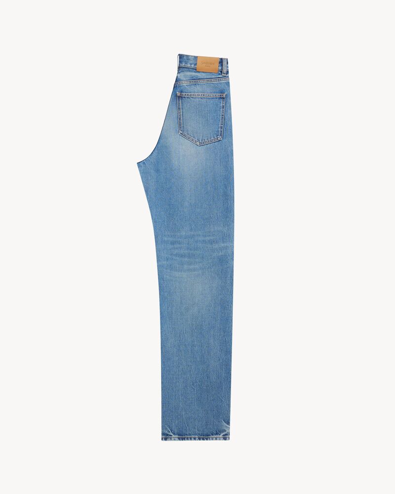 v-waist long baggy jeans in 50's blue selvedge denim