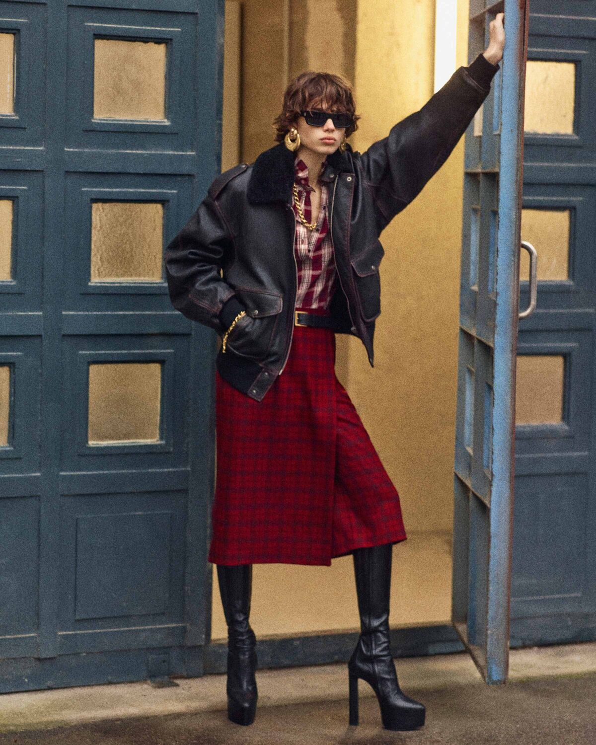 bomber jacket in vintage grained lambskin and shearling