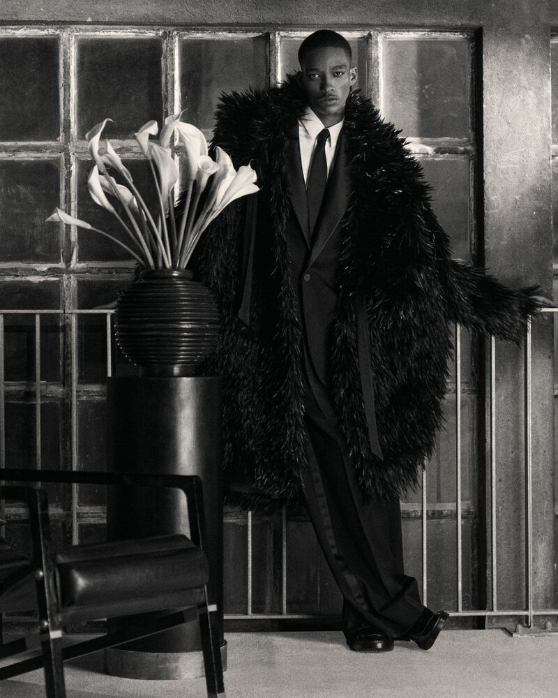 coat in silk organza and feathers