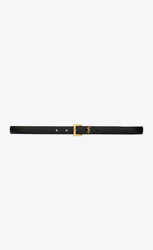 narrow monogram belt with square buckle in grained leather