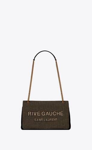 rive gauche chain bag in embroidered cotton