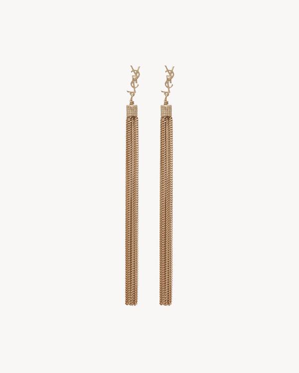 Loulou earrings with chain tassels in light gold-colored brass | Saint ...