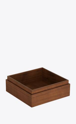 large square box in wood and leather