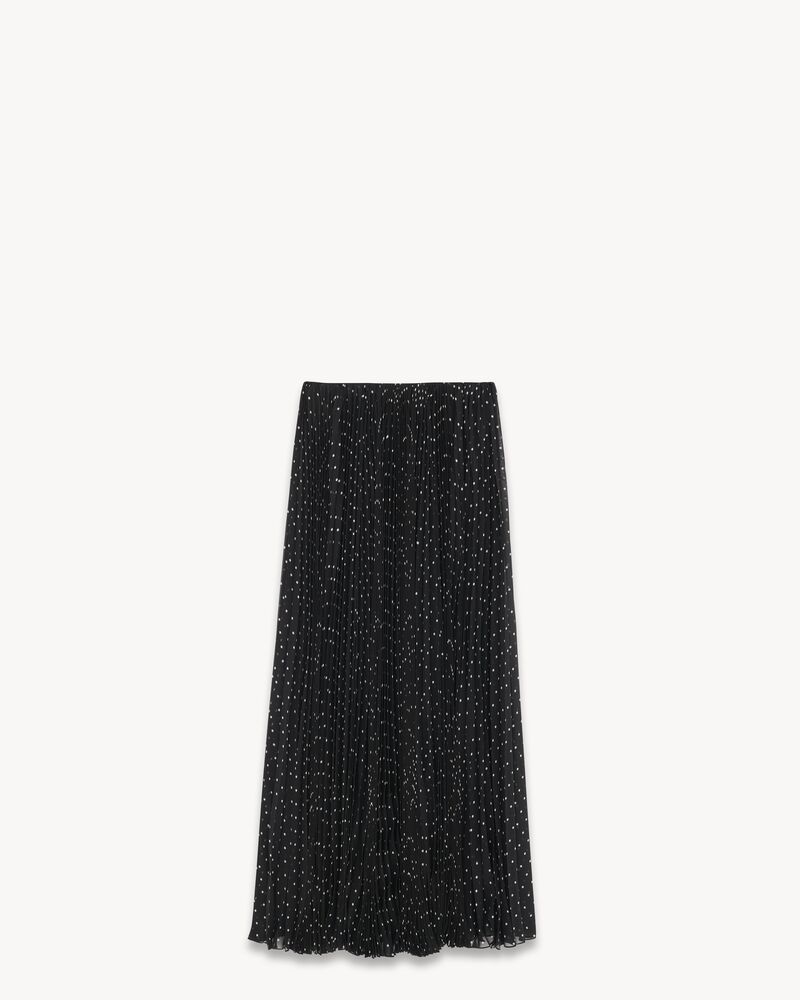 Long pleated skirt in polka-dot silk muslin | Saint Laurent | YSL.com