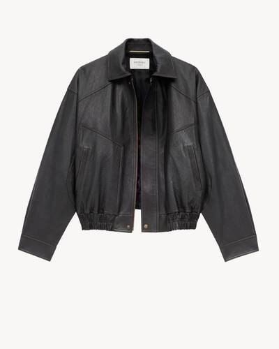 プ*。様 Saint Laurent レザー ウール モヘア バーシティジャケッ Thumbnail-824387YCNX21628_C.