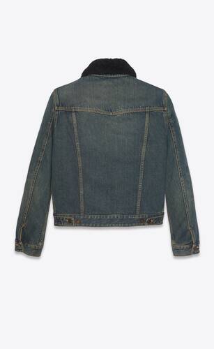 jacket with shearling in dark dirty vintage blue denim