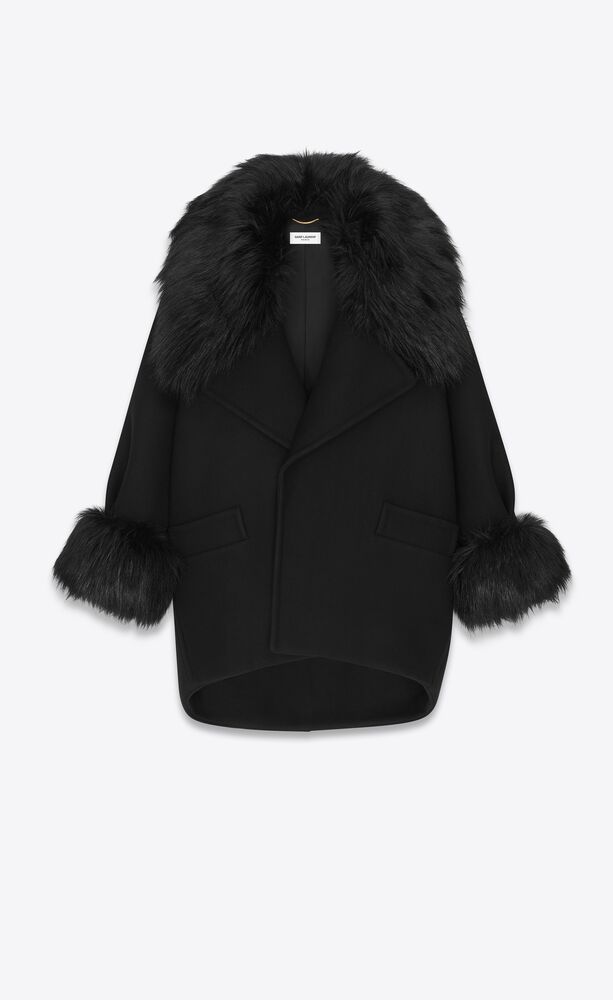 oversize coat in wool felt and animal-free fur