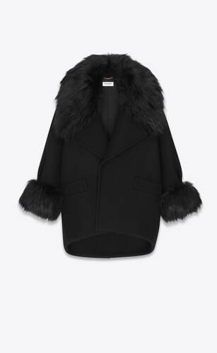 cappotto oversize in feltro di lana e animal-free fur