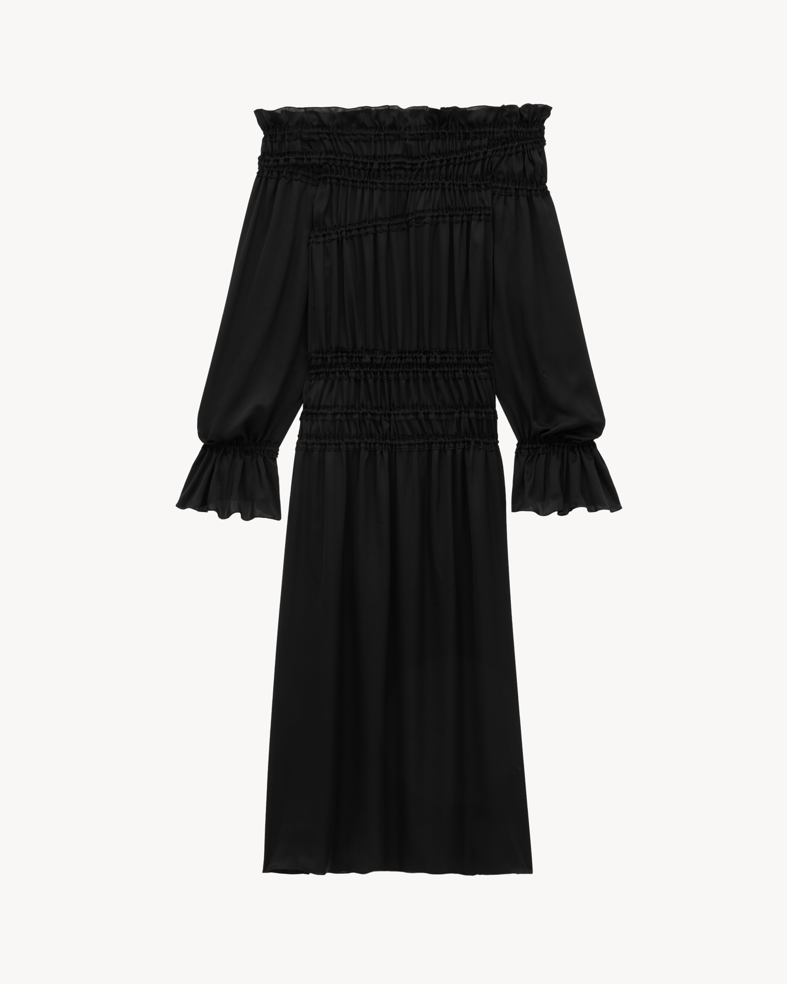 smocked dress in silk charmeuse