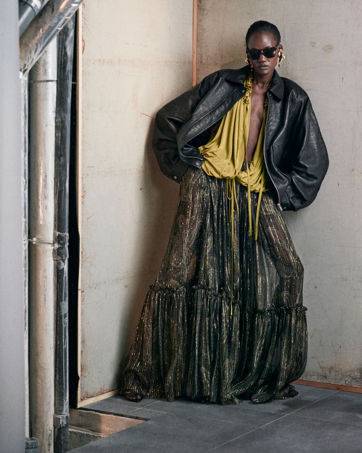 ruffled skirt in lurex paisley silk