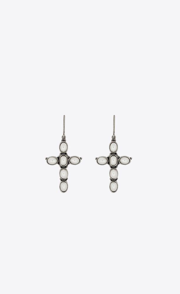 pearl cross earrings in metal