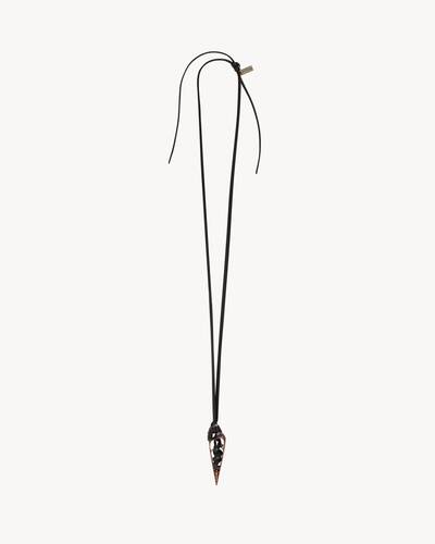 seashell dagger pendant necklace in leather, shell and metal