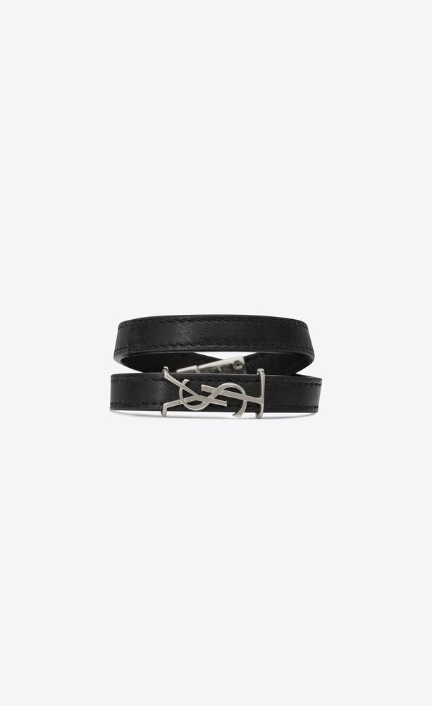 opyum double bracelet in leather and silver-toned metal