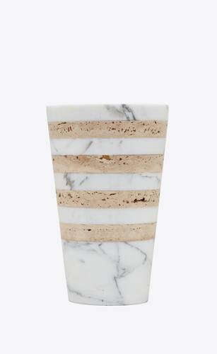 striped vase in travertine and marble