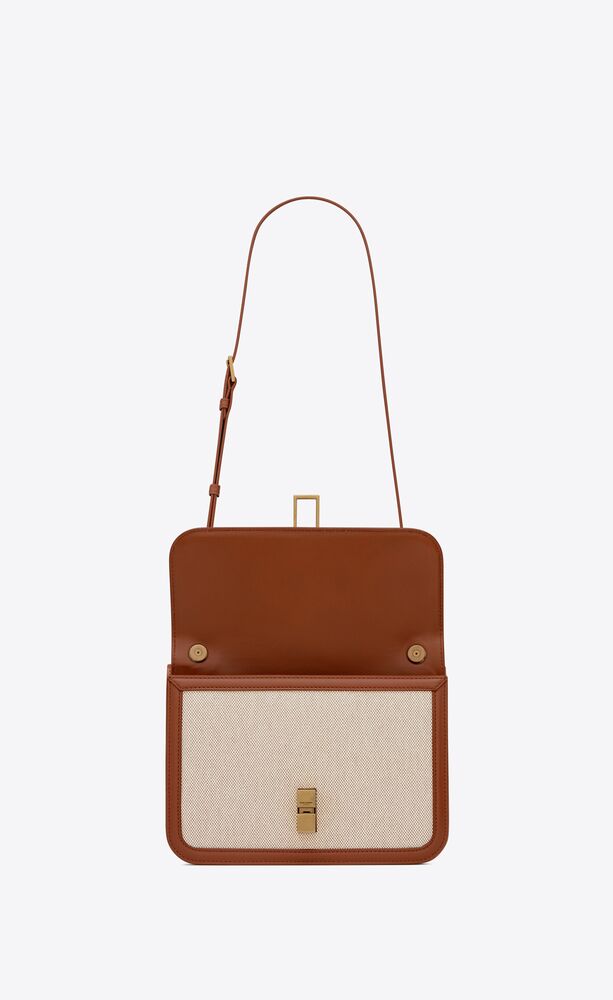le carré satchel in canvas and box saint laurent leather