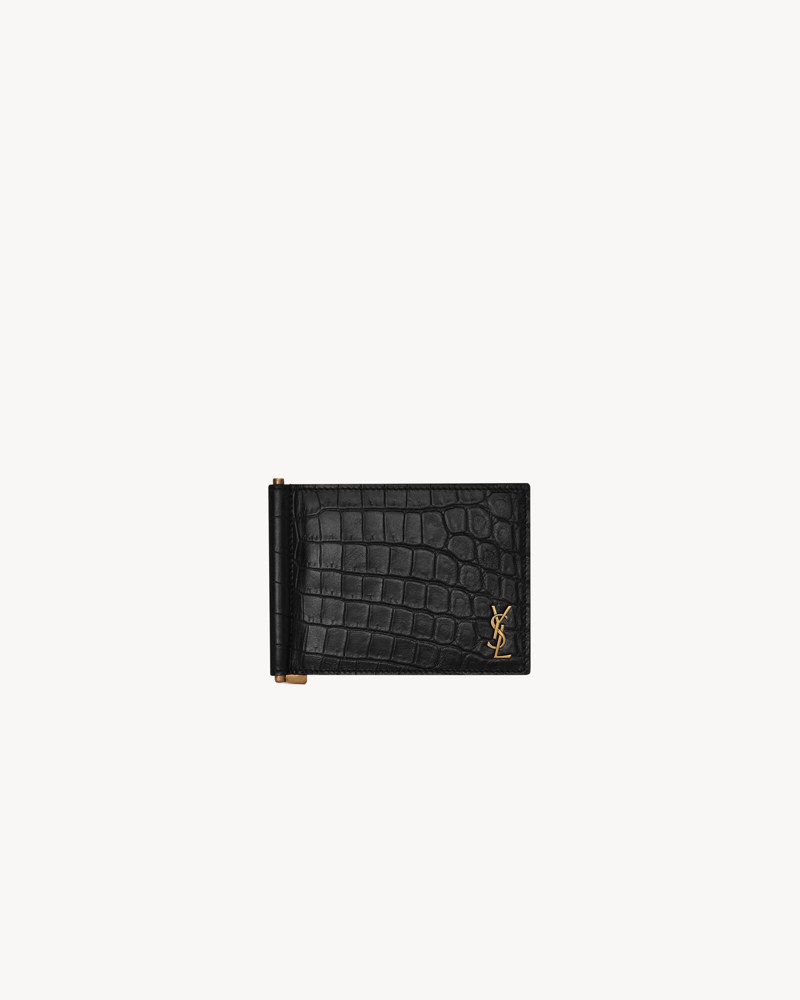 TINY CASSANDRE Bill clip wallet in CROCODILE EMBOSSED matte leather Saint Laurent YSL