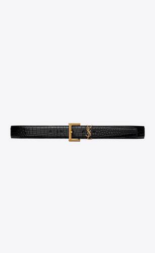 CASSANDRE BELT WITH SQUARE BUCKLE IN SHINY CROCODILE-EMBOSSED LEATHER ...