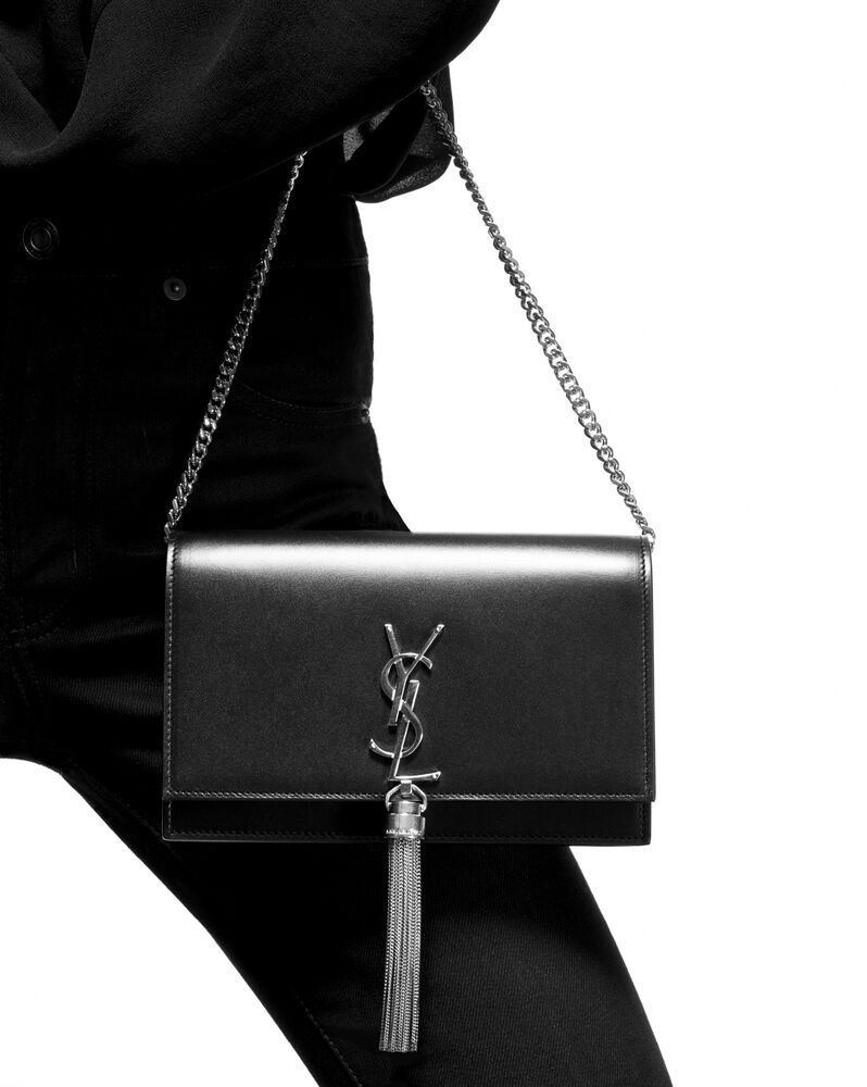 Kate Chain Wallet With Tassel In Crocodile Embossed Leather Saint Laurent