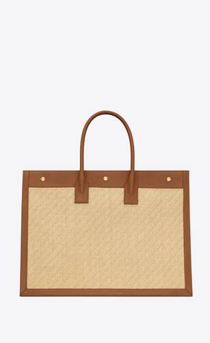 rive gauche in embroidered raffia and vegetable-tanned leather